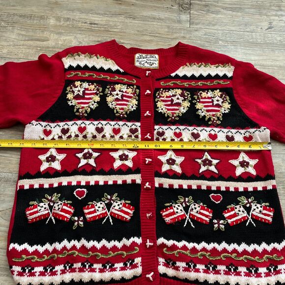 Vintage Sweater Christmas Women's Medium Holiday Cardigan Zip Embroidered Red - Picture 8 of 8